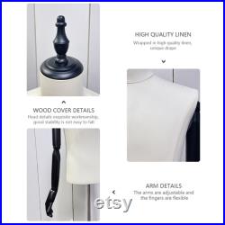 Black Leather White Linen Male Half Body Mannequin,Men Mannequin Torso with Rack,Fashion Body Model for Clothes Boutique Window Display