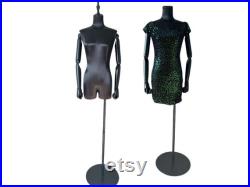 Black Round Base Black Wooden Arms Black Satin Female Mannequin Dress Form Zendaya