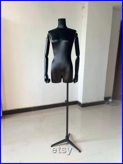 Black Round Base Black Wooden Arms Black Satin Female Mannequin Dress Form Zendaya
