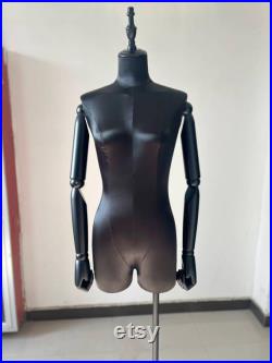 Black Round Base Black Wooden Arms Black Satin Female Mannequin Dress Form Zendaya