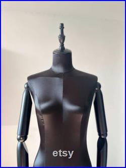 Black Round Base Black Wooden Arms Black Satin Female Mannequin Dress Form Zendaya
