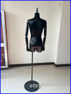 Black Round Base Black Wooden Arms Black Satin Female Mannequin Dress Form Zendaya