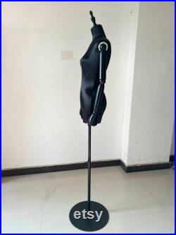Black Round Base Black Wooden Arms Black Satin Female Mannequin Dress Form Zendaya