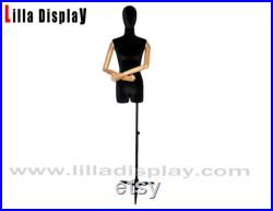 Black Tripod Base Hanging Wooden Arms Black Velvet Female Mannequin Dress Form Helga