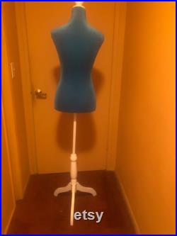 Blue Mannequin Torso with Adjustable White Wood Base