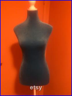 Blue Mannequin Torso with Adjustable White Wood Base