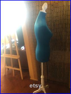 Blue Mannequin Torso with White Wooden Stand