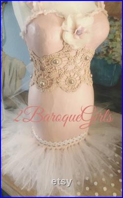 Blush Pink Decorated Dress Form Mannequin, Tabletop Dress Form, Half Size Mannequin