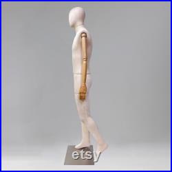 Boutique Adult Male Display Mannequin Full Body,Beige Velvet Mannequin Torso With Wooden Arms,Window Display Men Model Clothing Dress Form