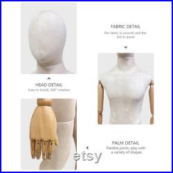 Boutique Adult Male Display Mannequin Full Body,Beige Velvet Mannequin Torso With Wooden Arms,Window Display Men Model Clothing Dress Form