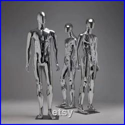 Boutique Shiny Electroplate Chrome Mannequin Full Body,Fashion Window Display Glossy Silver Male Dress Form,Men Clothing Display Model Props