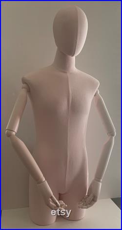 Brand New Pinnable Pink Linen Adult Female Faceless Mannequin Dress Form Torso with Flexible Arms and Removable Head