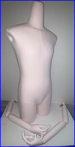 Brand New Pinnable Pink Linen Adult Female Faceless Mannequin Dress Form Torso with Flexible Arms and Removable Head