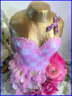 Breast Cancer Dress Form Centerpiece Tabletop Mannequin, Hand Painted Breast Cancer Gift, Survivor Gift