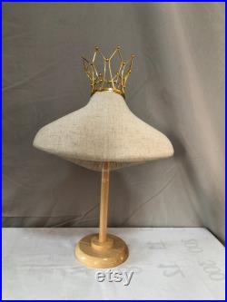 Brooch Display Scarf Display Jewelry Display Adjustable Wooden Base Pinnable Female Mannequin Bust Stand with Gold Crown Neck Diana
