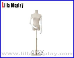 Cheap Adjustable Gold Base White Articulated Arms Natural Linen Female Dress Form May