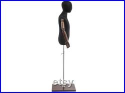 Child Display Dress Form in Black Jersey on Modern Wood Flat Base by TSC (Arms and Head Edition)