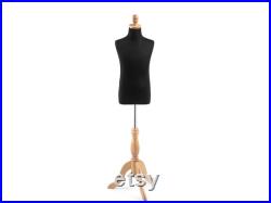 Child Display Dress Form in Black Jersey on Traditional Wood Tripod Base by TSC