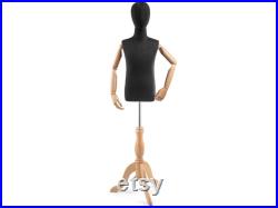 Child Display Dress Form in Black Jersey on Traditional Wood Tripod Base by TSC (Arms and Head Edition)