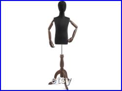 Child Display Dress Form in Black Jersey on Traditional Wood Tripod Base by TSC (Arms and Head Edition)