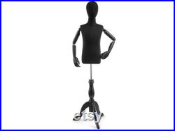 Child Display Dress Form in Black Jersey on Traditional Wood Tripod Base by TSC (Arms and Head Edition)