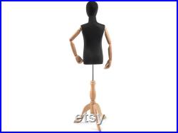 Child Display Dress Form in Black Jersey on Traditional Wood Tripod Base by TSC (Arms and Head Edition)