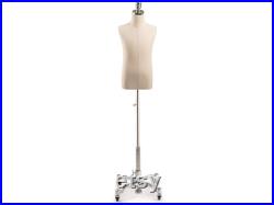 Child Display Dress Form in Natural Canvas on Heavy Duty Metal Rolling Base by TSC