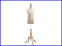 Child Display Dress Form in Natural Canvas on Traditional Wood Tripod Base by TSC