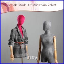 Clearance Sale Adult Female Suede Fabric Display Mannequin, 5 color for Half Body Woman Torso Dress Form with Wooden Arms Natural Wood Color