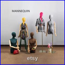 Clearance Sale Adult Female Suede Fabric Display Mannequin, 5 color for Half Body Woman Torso Dress Form with Wooden Arms Natural Wood Color