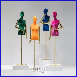 Clearance Sale Female Velvet Display Mannequin, Colorful velvet suede dress form for window display, rose red mannequin with golden arm