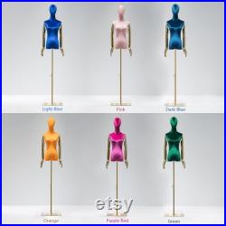 Clearance Sale Female Velvet Display Mannequin, Colorful velvet suede dress form for window display, rose red mannequin with golden arm