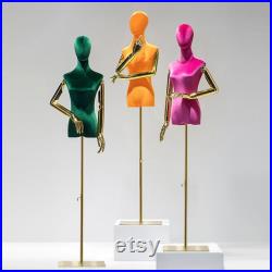 Clearance Sale Female Velvet Display Mannequin, Colorful velvet suede dress form for window display, rose red mannequin with golden arm