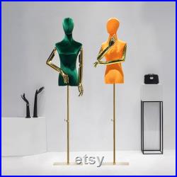 Clearance Sale Female Velvet Display Mannequin, Colorful velvet suede dress form for window display, rose red mannequin with golden arm