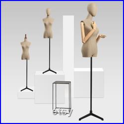 Clothing Store Fashion Lady Display Dress Form Torso,Half Body Female Mannequin Torso Stand,Women Fabric Wrapped Mannequin Linen Dress Form