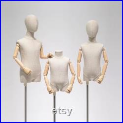 Clothing Store Kid Dress Form Bamboo Linen Dress Form,Kid Display Mannequin Torso Stand Baby Mannequin,Children Clothing Display Model Props