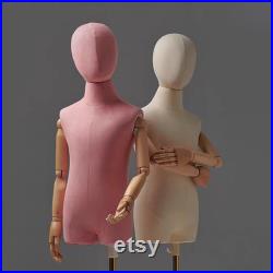 Clothing Store Kid Mannequin Torso Display Dummy,Colorful Linen Dress Form With Wooden Arms,Child Dressmaker Dummy Clothing Dress Form