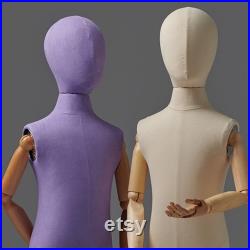 Clothing Store Kid Mannequin Torso Display Dummy,Colorful Linen Dress Form With Wooden Arms,Child Dressmaker Dummy Clothing Dress Form