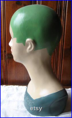 Contemporary Pixie Cut Mannequin Head Millinery Hat Stand Artist Painted Custom Milliner's Mannequin Shop Photo Prop Green Hair