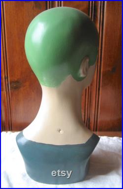 Contemporary Pixie Cut Mannequin Head Millinery Hat Stand Artist Painted Custom Milliner's Mannequin Shop Photo Prop Green Hair