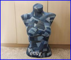 Crazy Patchwork Denim Mannequin, Denim Shop Decor, Denim Torso Statue, Womens Sewing Bust, Workshop Decoration, Life Size Female Dummy