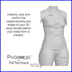 Custom 1 2-Scale Dress Form, 3D-Printed from Smartphone Body-Scan App or Measurements. Includes DIY sewing pattern for padded cloth cover.