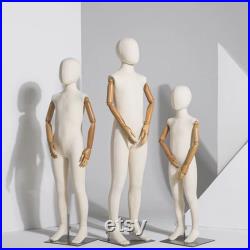 DE-LIANG Children's Full Body Mannequin, Child with Wooden Hands wrapping Full Body Cotton Linen Fabric, Silver Base,Tennager Mannequin 1pcs