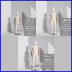 DE-LIANG Children's Full Body Mannequin, Child with Wooden Hands wrapping Full Body Cotton Linen Fabric, Silver Base,Tennager Mannequin 1pcs