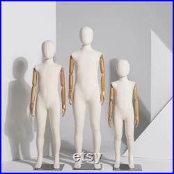 DE-LIANG Children's Full Body Mannequin, Child with Wooden Hands wrapping Full Body Cotton Linen Fabric, Silver Base,Tennager Mannequin 1pcs