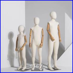 DE-LIANG Children's Full Body Mannequin, Child with Wooden Hands wrapping Full Body Cotton Linen Fabric, Silver Base,Tennager Mannequin 1pcs