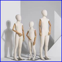 DE-LIANG Children's Full Body Mannequin, Child with Wooden Hands wrapping Full Body Cotton Linen Fabric, Silver Base,Tennager Mannequin 1pcs