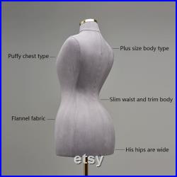 DE-LIANG Curvy Style Female Half Body Suede Velvet Display Mannequin,Slim Waist Dressform,Big Hip Wide Shoulder Model,Can Fully Pinnable