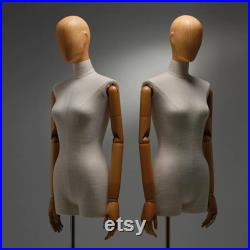 DE-LIANG Female Half Body Mannequin,Linen Display Mannequin with Wooden Head Model for Fashion Cloth Dressmaker Dummy,Model Props Shot Dummy