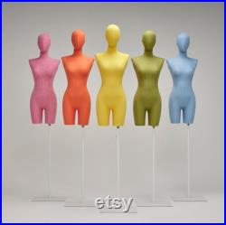 DE-LIANG Female Mannequin with White wooden arms, sewing linen Mannequin with Head, adjust Dress form half body with White Base, grace5color